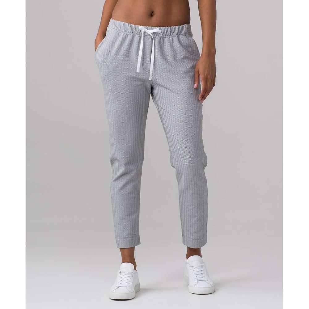 Lululemon Jet Crop Slim Pant Luon Herringbone White Gray W6AE9S Women 6